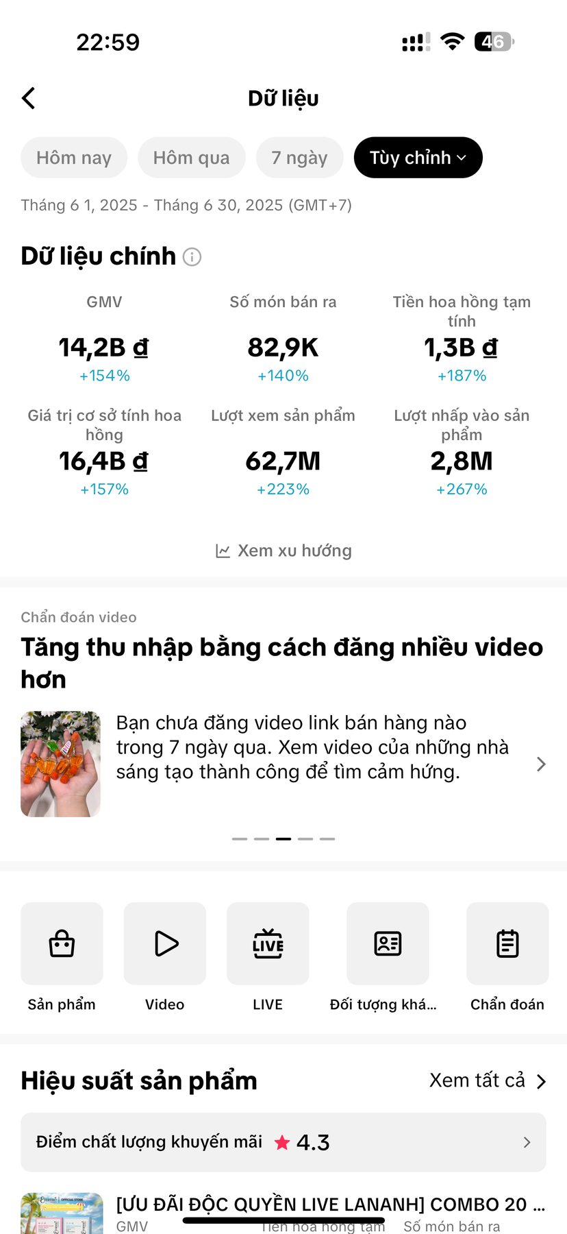 Kiểm tra hiệu suất sản phẩm trên TikTok Shop trước khi gắn giỏ — số của shop chúng tôi